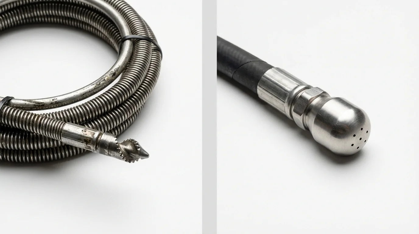 Drain snake cable and hydro jetting nozzle used for drain cleaning in Vassalboro, ME