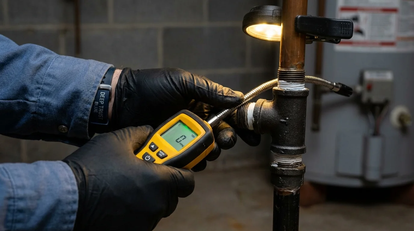 Gas leak detection with electronic sniffer by Johns Plumbing LLC in Vassalboro