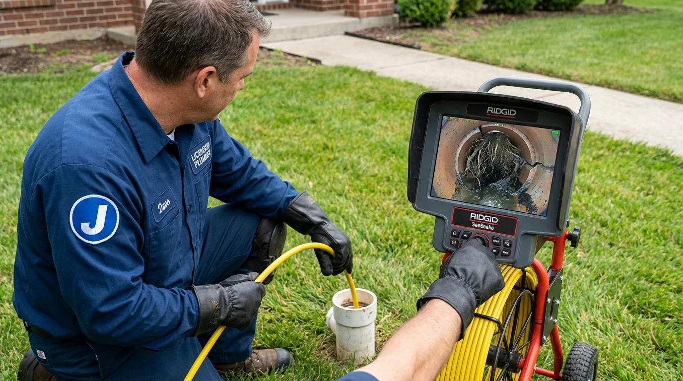 Sewer camera inspection being performed by Johns Plumbing LLC in Vassalboro
